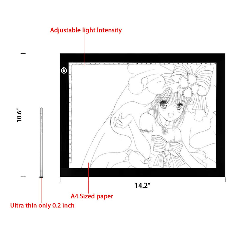 [AUSTRALIA] - LitEnergy A4 LED Copy Board Light Tracing Box, Ultra-Thin Adjustable USB Power Artcraft LED Trace Light Pad for Tattoo Drawing, Diamond Painting, Streaming, Sketching, Animation, Stenciling 01 - A4 BLACK