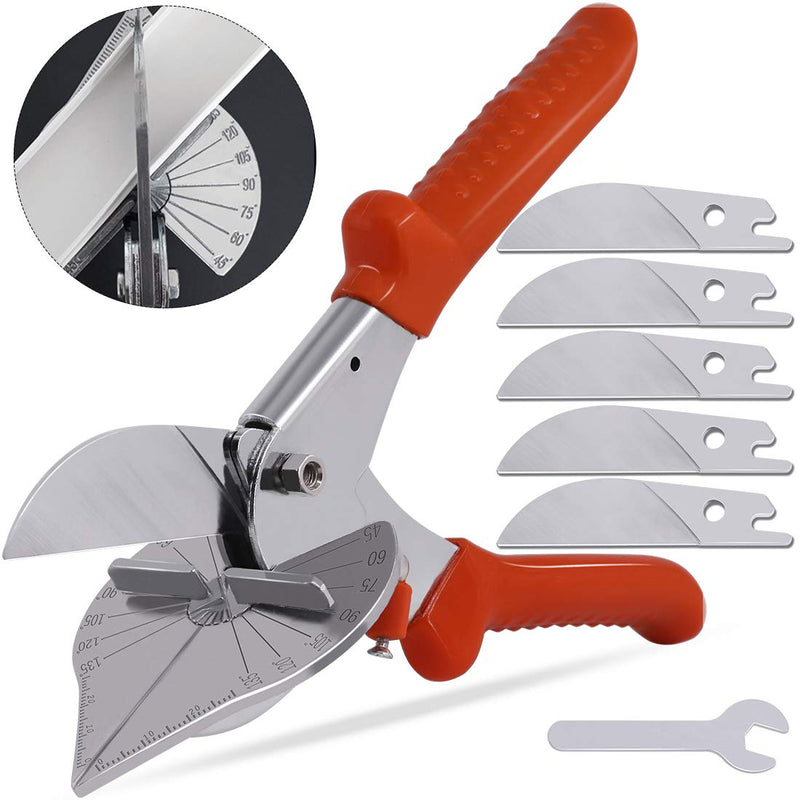  [AUSTRALIA] - Keadic 7Pcs Multi Angle Miter Shear Cutter with Wrench and Upgrade Spare Blades, Quarter Round Cutting Tool for Wire Troughs, Soft-cut Corners (45 Degree to 135 Degree)