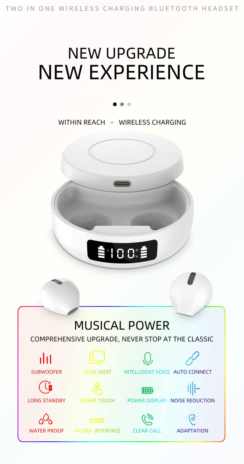  [AUSTRALIA] - Mini Wireless Earbuds Small Bluetooth Earphones LED Display Electricity Headset Streaming Music from Cellphone for Sleep on Side, Running, Workout, Travel, Handsfree for iOS Android Nude