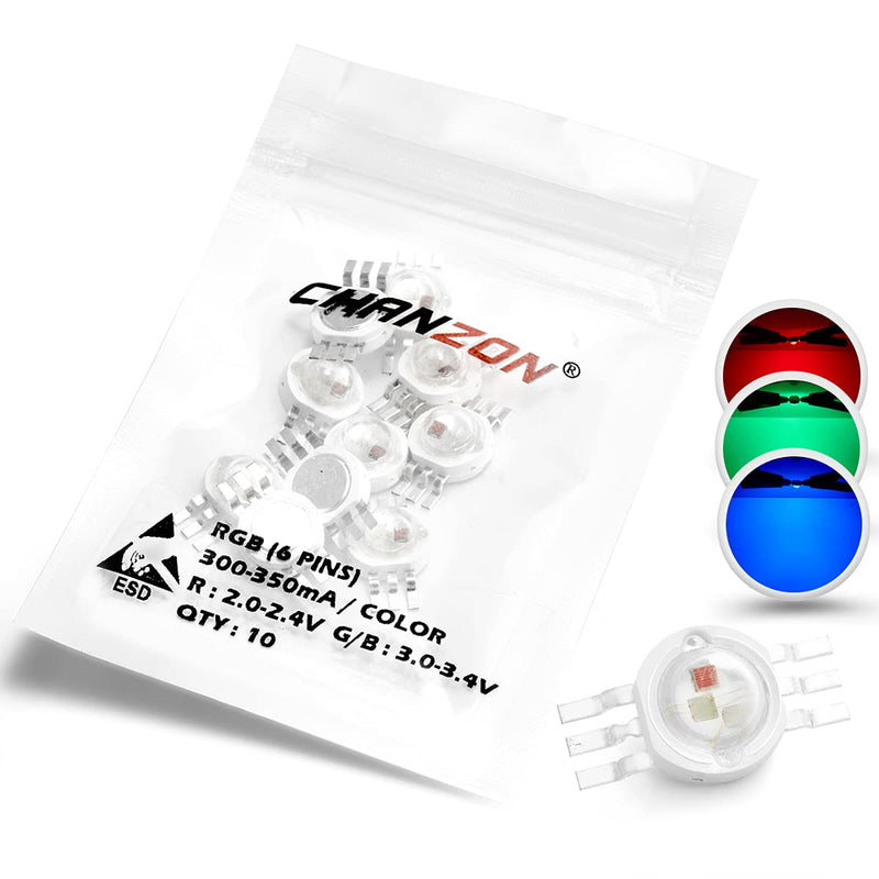  [AUSTRALIA] - CHANZON 10pcs LED Chip 3W RGB 6 Pin (300mA - 350mA for each color 3W) Multicolor Super Bright Intensity SMD COB Light Emitter Components Diode 3W Bulbs Lamp Beads DIY Lighting