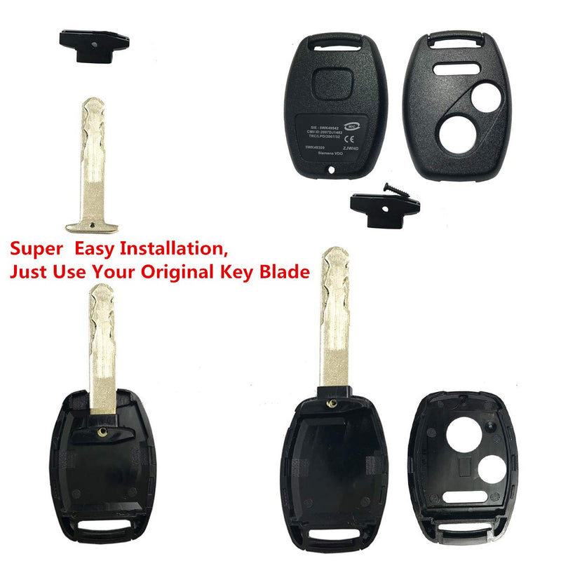  [AUSTRALIA] - Horande Replacement Keyless Entry Key Fob Case Cover fits for Honda 2003-2007 Accord 2005-2010 CR-V Ridgeline 2011 Civic Remote Control Key Fob Shell Blank Without Blade (Pack 2) Black Pack 2