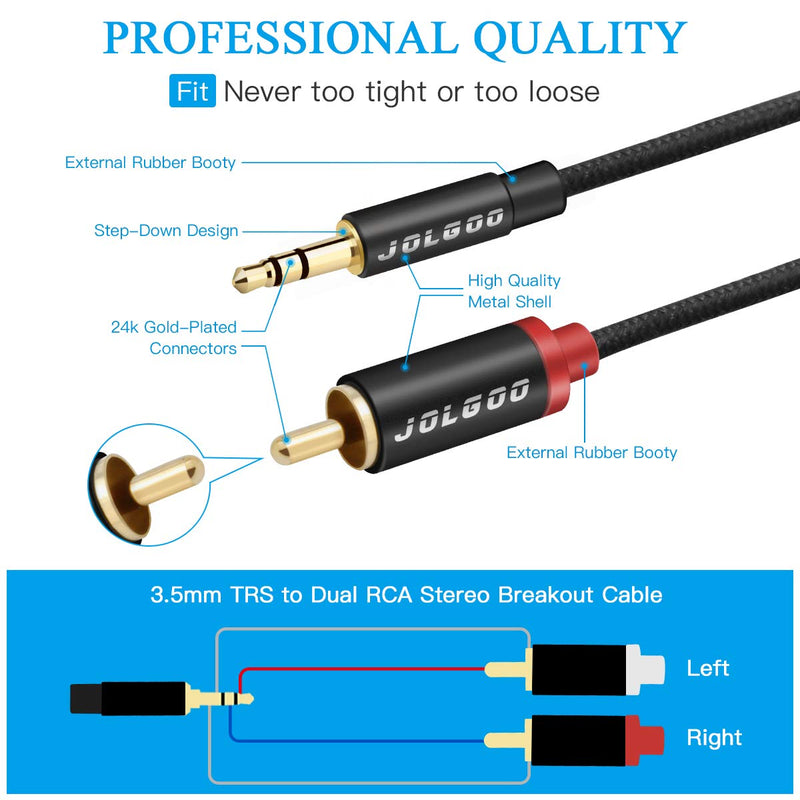 JOLGOO 3.5 mm TRS to Dual RCA Stereo Breakout Cable, Nylon Braided, RCA to 3.5mm Aux Cable, 3.5mm to 2 Male RCA Adapter Audio Stereo Cable, 6Feet/1.8m - LeoForward Australia
