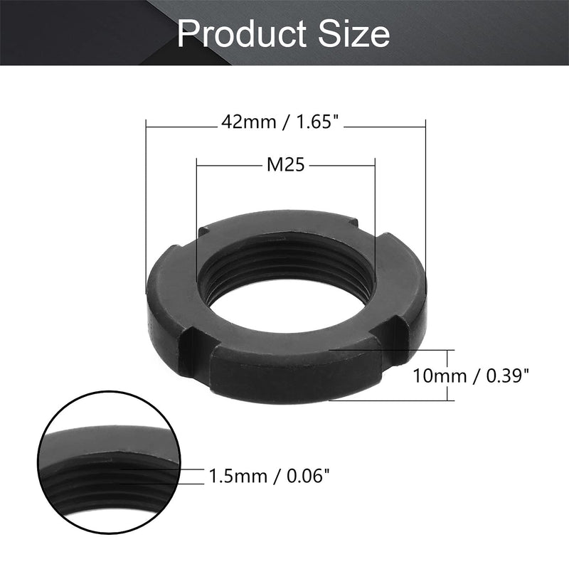  [AUSTRALIA] - MroMax M25x10mm Retaining Slotted Round Nuts,Carbon Steel 4-Slot Spanner Nut for Roller Bearing Pump Valve Black 2Pcsb