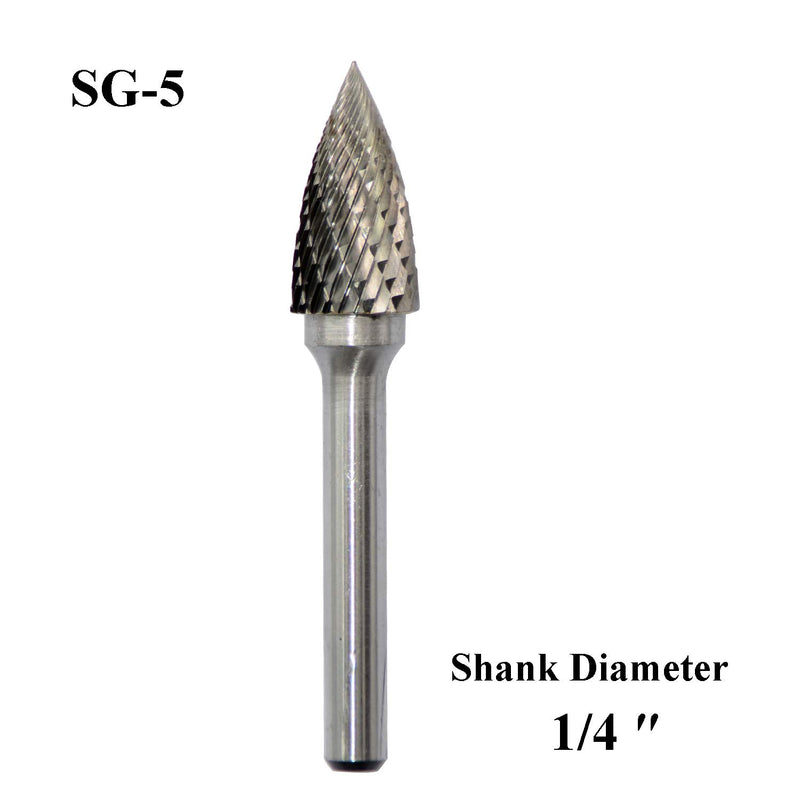 SG-5 Tungsten Carbide Burr Rotary File Pointed Tree Shape Double Cut with 1/4''Shank for Die Grinder Drill Bit - LeoForward Australia