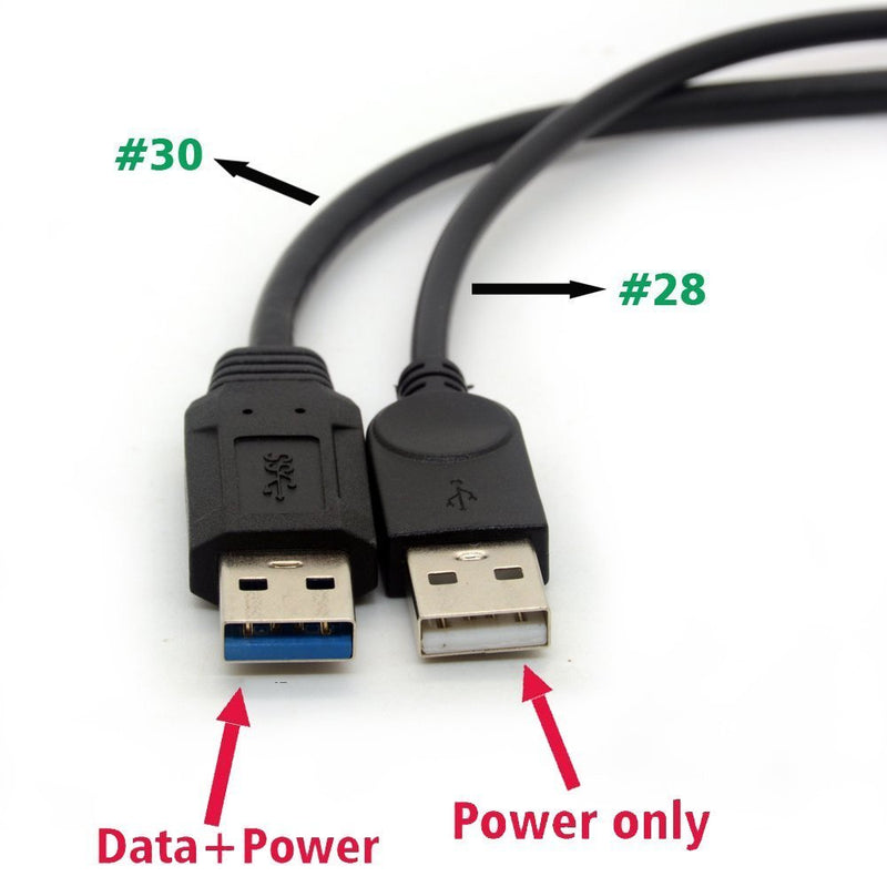USB 3.0 Cable Dual Power Charge Cables Y Adapter Type A Lead Male to Female Extension Code 30cm (5Gbps Data Transfer and Charging) - LeoForward Australia