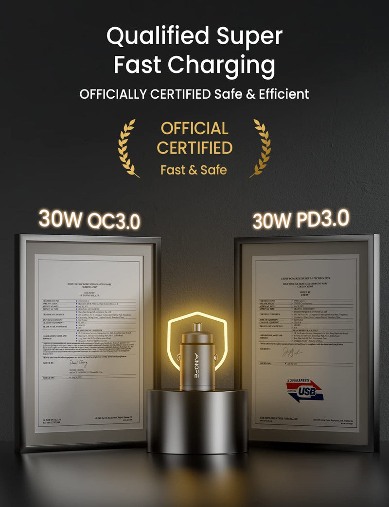  [AUSTRALIA] - USB C Car Charger, [2021 Upgrade] 30W PD / 30W QC Super Fast Charge [Flush Fit], AINOPE Smallest Cigarette Lighter USB Charger, Compatible with iPhone 13/13 Pro Max, iPad Mini/Pro, Samsung