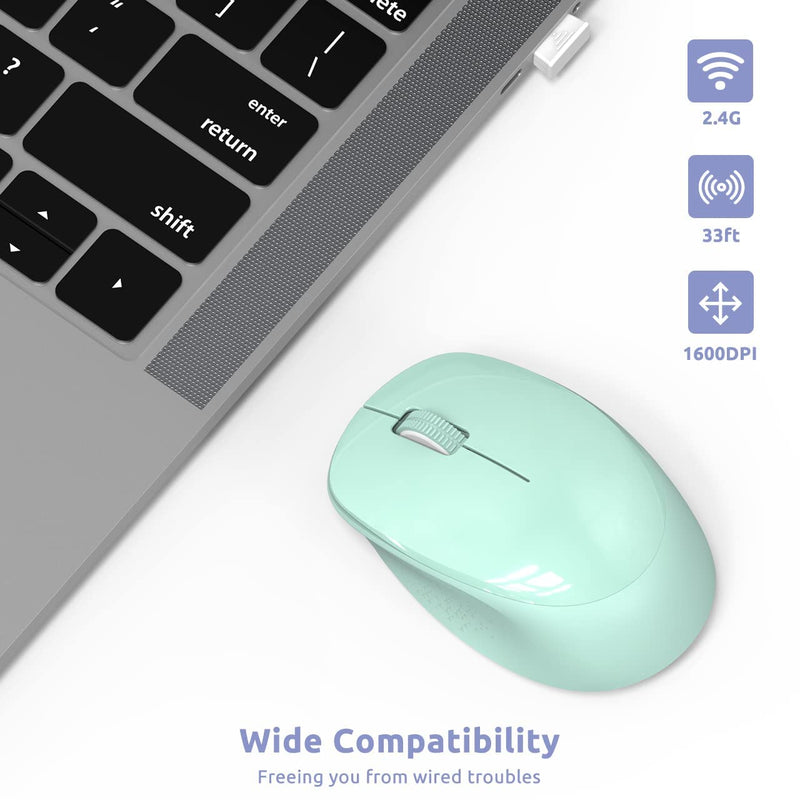 [AUSTRALIA] - Wireless Mouse, Trueque 2.4GHz Silent Computer Mice, 1600 DPI USB Mouse for Laptop, Chromebook, PC, Notebook, Desktop, Windows, Mac mint green
