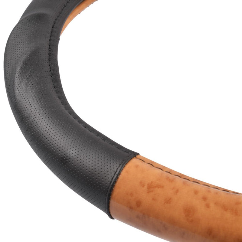  [AUSTRALIA] - BDK ACDelco 2 Tone - Black/Light Wood Grain Soft Microfiber Leather Steering Wheel Cover for Standard Sizes 14.5 15 15.5 2 Tone - Black / Light Wood