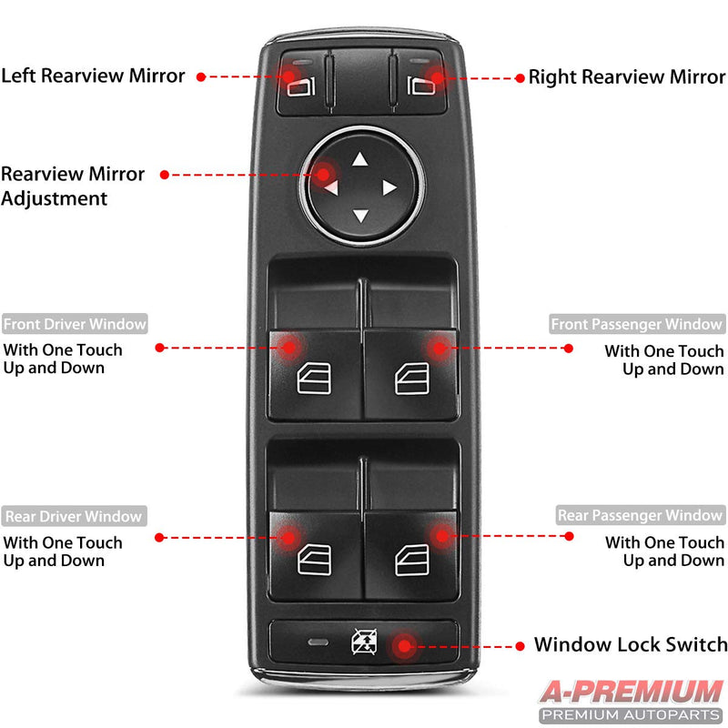 A-Premium Power Master Window Switch Replacement for Mercedes-Benz W204 W212 C230 C250 C300 C350 E350 E550 E63 AMG Front Left Driver Side - LeoForward Australia