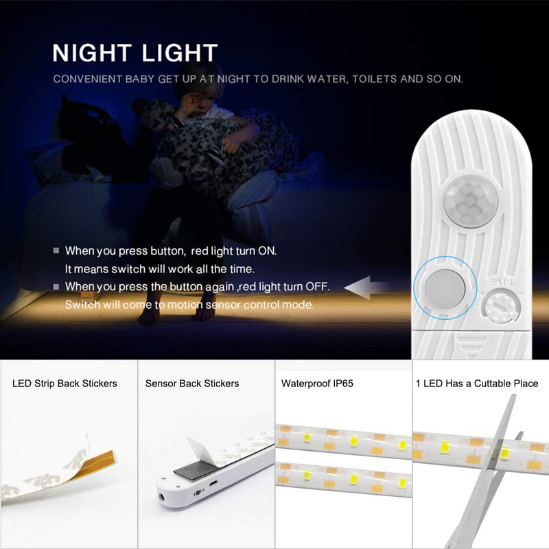  [AUSTRALIA] - LED Under Cabinet Lighting Motion Sensor, CFGROW 3.28Ft Four Modes Bed Stairs Wardrobe Lamp Tape, Waterproof 5V USB LED Closet Night Strip Light (Cold White, 1M x 1Pack) Cold white