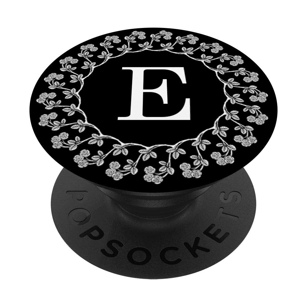  [AUSTRALIA] - Fun Cell Phone Pop Up Holder,Cute White Floral Rose Letter E PopSockets PopGrip: Swappable Grip for Phones & Tablets Black