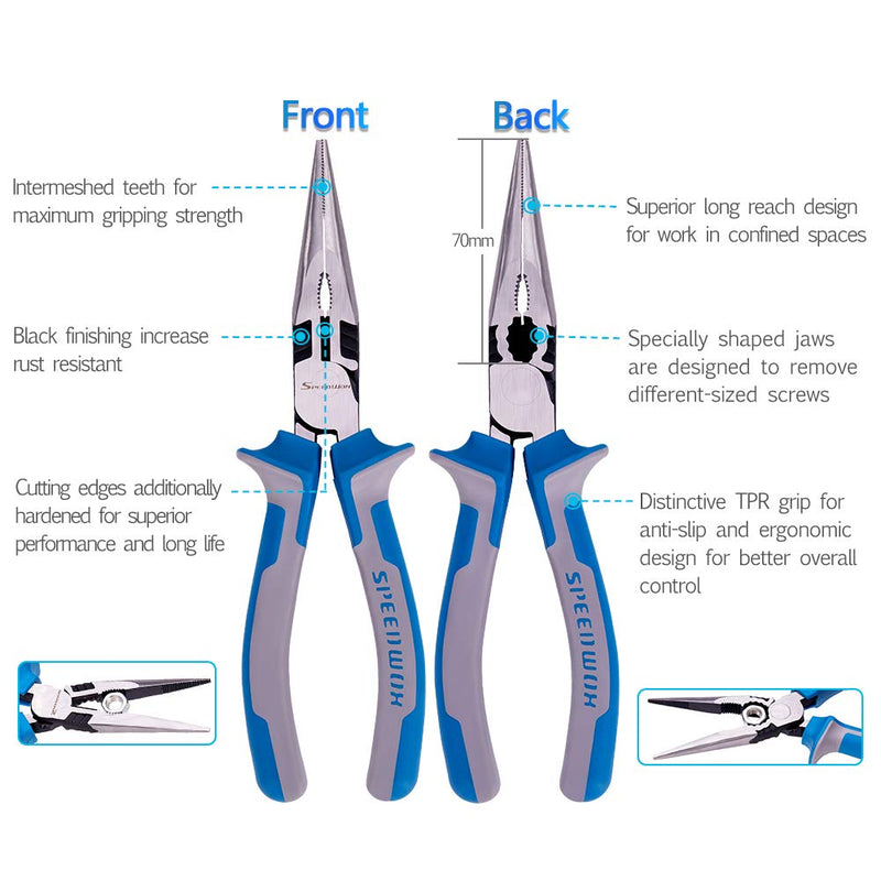 SPEEDWOX Long Nose Pliers 8 Inches Heavy Duty Compound Action Reduce Effort by 35% Multi Use Wire Cutters Remove Screws Bolts Side Cutting High Leverage Precision Fine Pliers Professional Hand Tool 8-Inch - LeoForward Australia