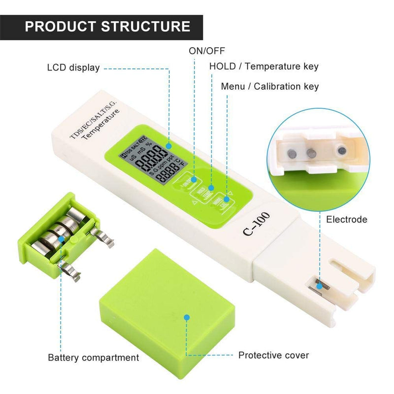 Fdit 5 in 1Portable Salinity/Temperature/TDS/EC Digital Seawater Quality Tester for Pools, Aquariums & Saltwater - LeoForward Australia