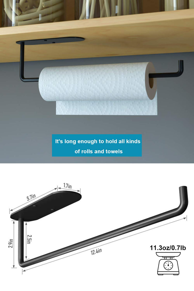  [AUSTRALIA] - Paper Towel Holder - Self Adhesive or Drilling, Under Cabinet Black Paper Towel Rack, SUS304 Stainless Steel Wall Mount Towel Paper Holder for Kitchen, Bathroom, Cabinets, Wall