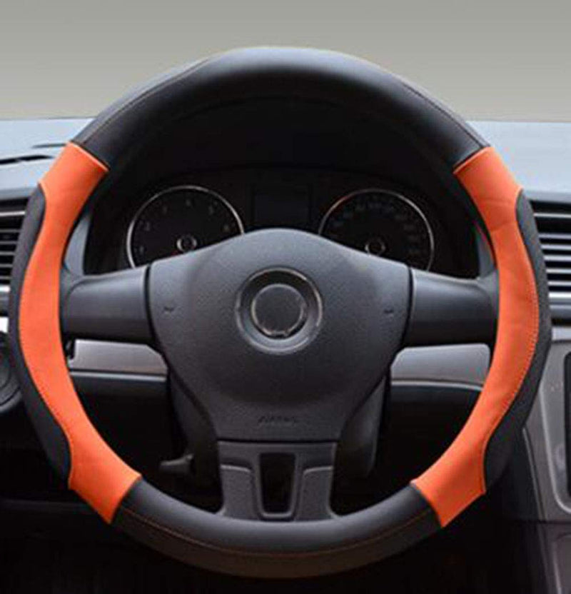  [AUSTRALIA] - Mayco Bell Unisex's Soft Fiber Leather Braid On The Steering-Wheel Of Car With Needle Car Steering Wheel Cover Orange