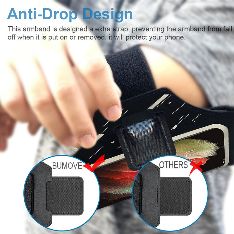 BUMOVE Phone Running Armband for Samsung Galaxy Z Fold/Flip 3, S21+, S21 Ultra, S20 FE, S10+, Note 20 Ultra 10 Plus, Gym Workout Arm Band up to 6.9 inch with Earbuds Key Card Holder (Black) Black (Up to 6.9") - LeoForward Australia