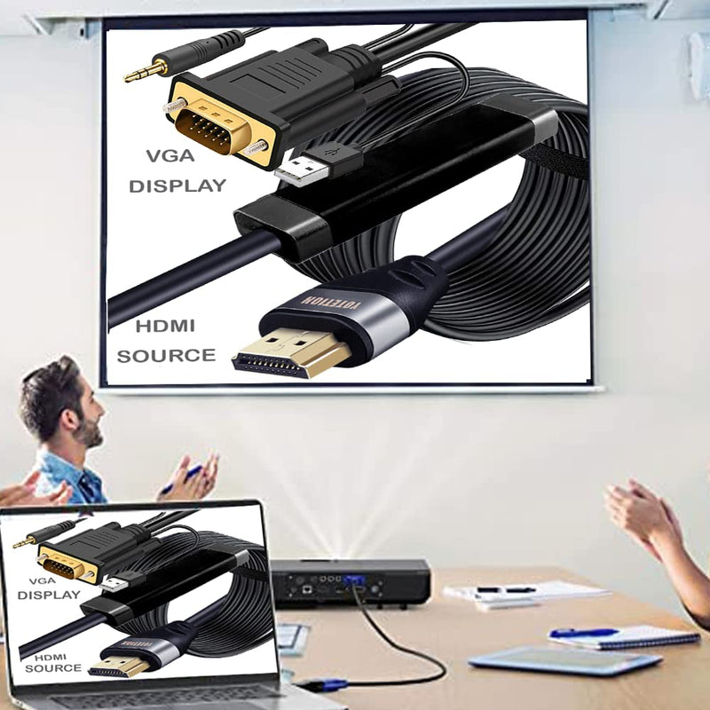  [AUSTRALIA] - HDMI to VGA Adapter 30FT,with Audio HDMI to VGA Converter HDMI Cable to VGA with Audio, Active Male HDMI-VGA Out Lead Video Adattatore Cord for Computer,Laptop,Projector