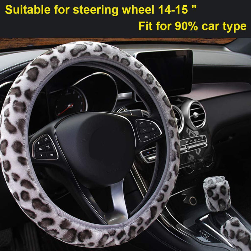  [AUSTRALIA] - ZaCoo Leopard Printing Soft Plush Car Steering Wheel Covers Universal No Fixed Inner Winter Keep Warm Steering Wheel Cover Fit for Truck, SUV, Cars 14-15 inch (Gray) Gray