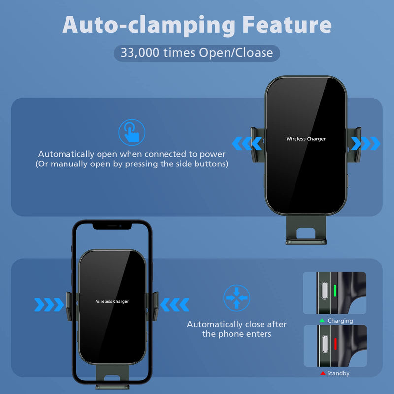  [AUSTRALIA] - 15W Metal Frame Wireless Car Charger Ennuts Auto-Clamping Qi Fast Charge Wireless Car Charger Mount Dashboard Air Vent Phone Holder Compatible for iPhone 13 Pro Max/12/12 Pro/11/XS/8, Samsung S21/20