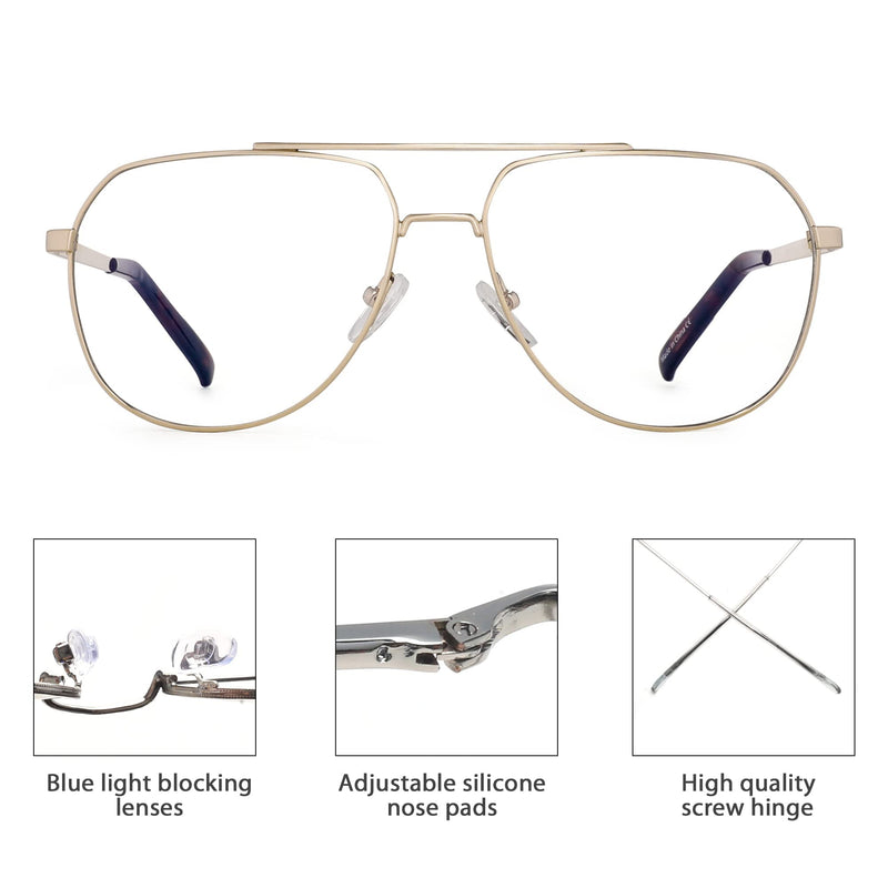 JIM HALO Blue Light Blocking Computer Glasses Reduce Eye Strain Metal Aviator Frame Glasses Men Women Gold - LeoForward Australia