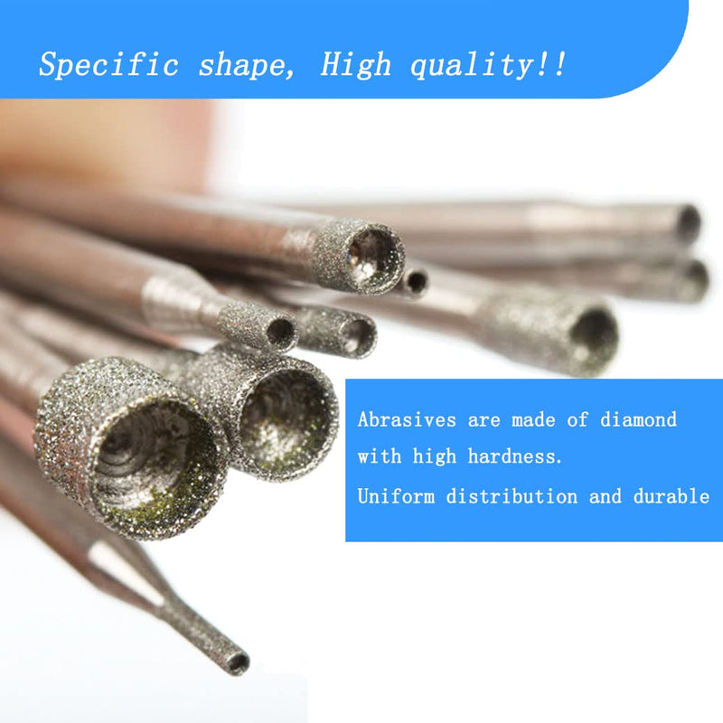  [AUSTRALIA] - Luo ke 10 Pcs Mini Cup Shape Diamond Mounted Grinding Head Burrs for Rotary Tools Includes Dremel with 2.35 MM Mandrel