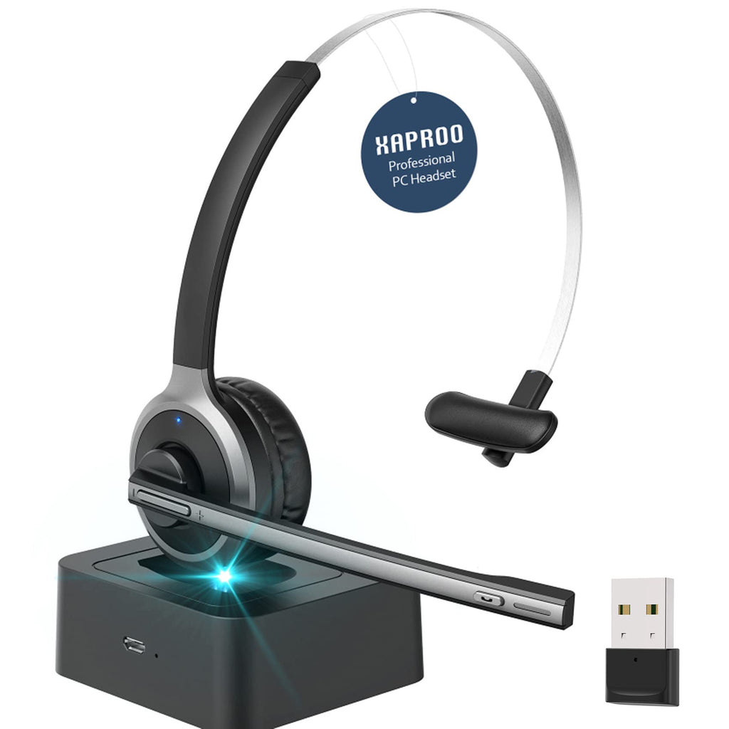  [AUSTRALIA] - XAPROO Wireless Headset with Microphone & USB Adapter for PC, 𝟮𝟬𝟮𝟯 𝗡𝗲𝘄 Wireless 5.0 PC Headset with Microphone, Flip-to-Mute Mic, PC Headset for Home Office Call Center Zoom Skype