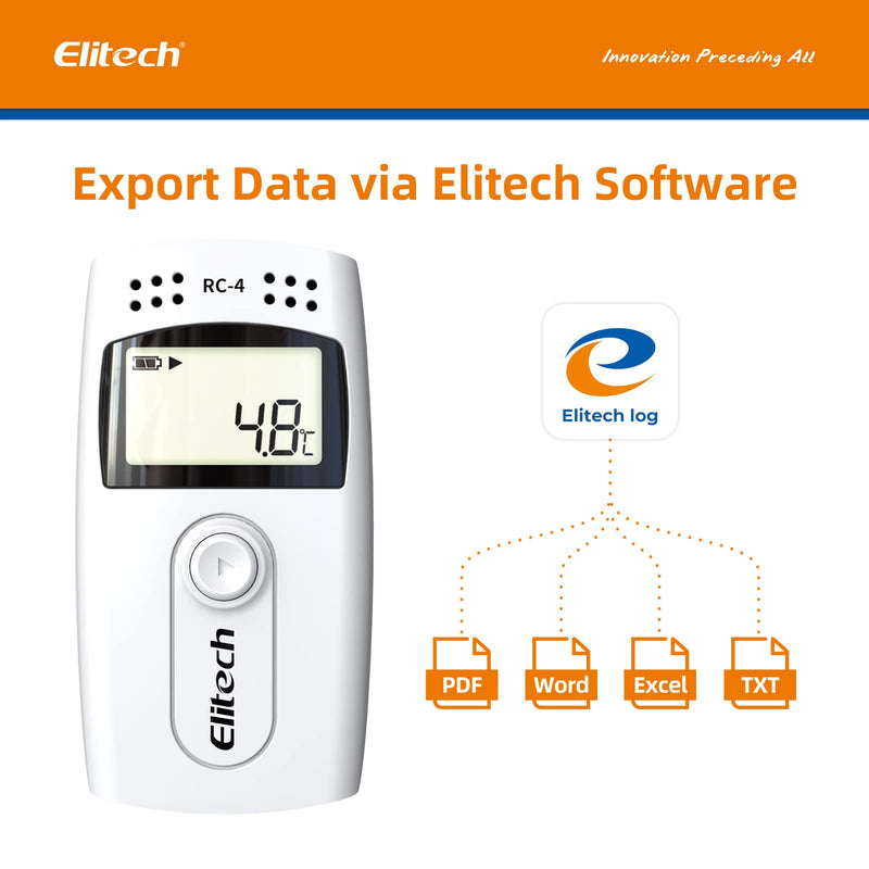  [AUSTRALIA] - Elitech RC-4 Temperature Data Logger Recorder with External Temperature Sensor, LCD Displays Temperature Data Logger 16000 Data Capacity RC-4 (White)