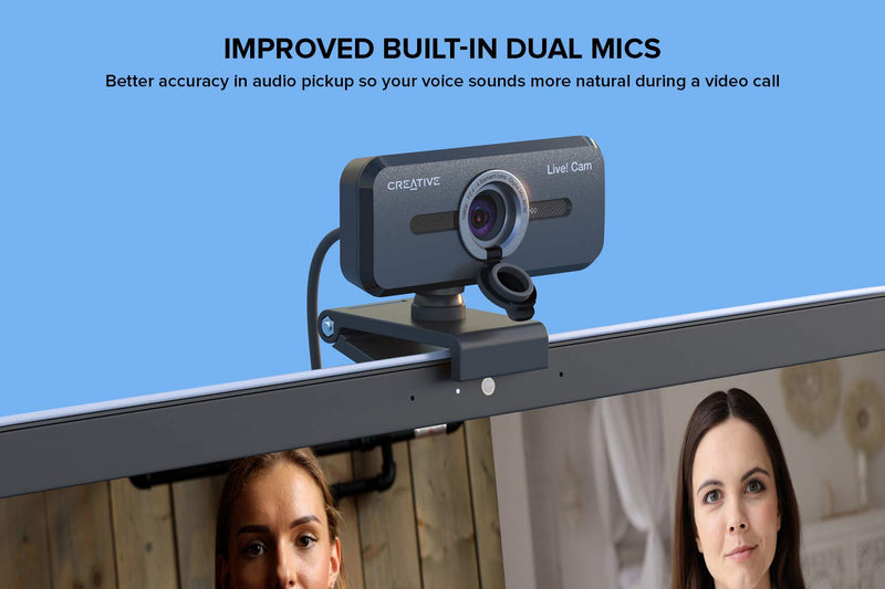  [AUSTRALIA] - Creative Live! Cam Sync 1080p V2 Full HD Wide-Angle USB Webcam with Auto Mute and Noise Cancellation for Video Calls, Improved Dual Built-in Mic, Privacy Lens Cap, Universal Tripod Mount 1080p/30FPS + Auto Mute and Noise Cancellation