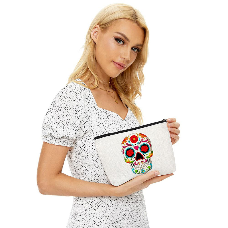 Skull Makeup Bag,Skull Bags for Women,Mexican Sugar Skull Makeup Bag Cosmetic Bag Toiletry Travel Bag Case for Women,Students Pencil Case - LeoForward Australia