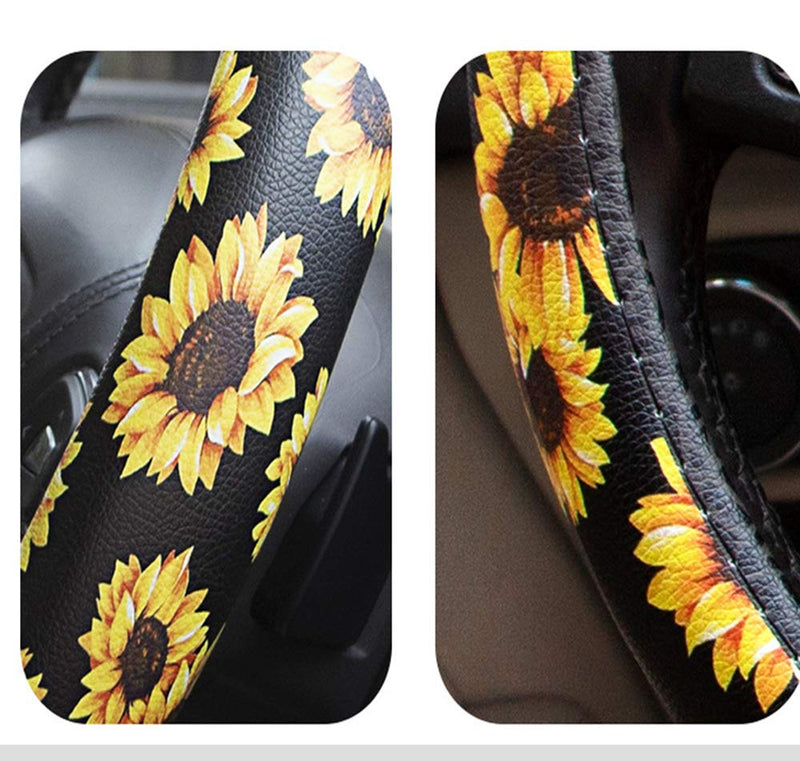  [AUSTRALIA] - Forala Sunflower Steering Wheel Cover Microfiber Leather Universal 15 Inch Floral Print for Men and Women (Sunflower)