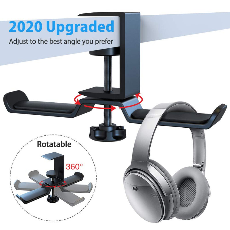  [AUSTRALIA] - 6amLifestyle Dual Rotatable Headphone Stand Hanger Under Desk Clamp Headset Holder Aluminum Load up to 11lb Headset Stand Hanger Compatible with Universal Headphones, Black 6A-13BK