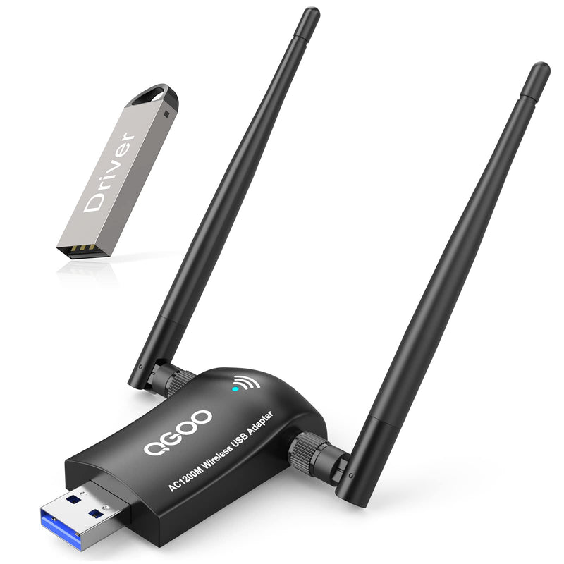  [AUSTRALIA] - Wireless USB WiFi Adapter for PC, QGOO WiFi Adapter USB 3.0 AC1200 High Gain Dual 5dBi Antennas 802.11ac/a/b/g/n Dual Band 2.4GHz/300Mbps 5GHz/867Mbps for Windows 11/10/8.1/8/7 Mac OS 10.9-10.15 Black-01200