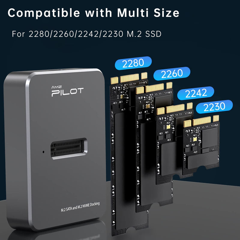  [AUSTRALIA] - AMZPILOT M.2 NVMe & SATA to USB C Docking Station, M.2 SSD to USB A C Reader Adapter for Both M.2 (M Key, B+M Key) NVMe and SATA NGFF SSD Dock, Size for 2280 2260 2242 2230 Enclosure - Aluminum Alloy M.2 Dock [Aluminum Alloy]