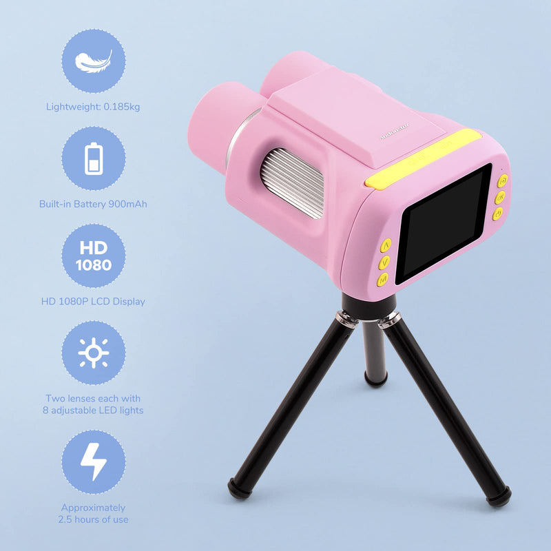  [AUSTRALIA] - Andonstar Portable 2 in 1 Binoculars Microscope Multifunctional Observation Tool 2 Inch LCD Display,with 16 Adjustable LED Lights for Adults Kids with Tripod Pink