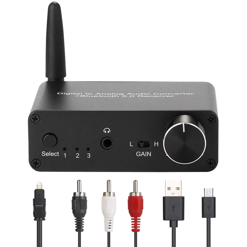  [AUSTRALIA] - 192kHz Digital to Analog Converter Bluetooth 5.0 Receiver DAC with 16-300Ω Headphone Amplifier Optical/Coaxial to RCA 3.5mm Audio Output with Volume Control for TV Phone Tablet (Normal, Basic) normal