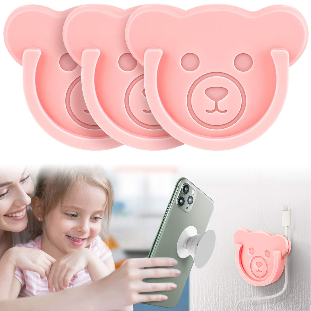  [AUSTRALIA] - TOPGO Socket Car Mount for Phone Holder Cute Bear Style Silicone Grip Stand with Phone line Clasp for Collapsible Socket User Used on Dashboard, Home, Office, Kitchen, Desk, Wall (Pink) 3 Pack Pink