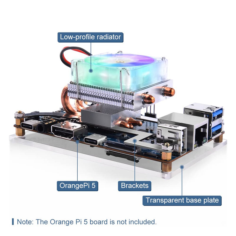  [AUSTRALIA] - GeeekPi Orange Pi 5/5B Cooling Fan with Heatsink, Orange Pi 5/5B Low-Profile CPU Cooler with RGB Cooling Fan and Heatsink for Orange Pi 5/5B 4GB/8GB/16GB/32GB