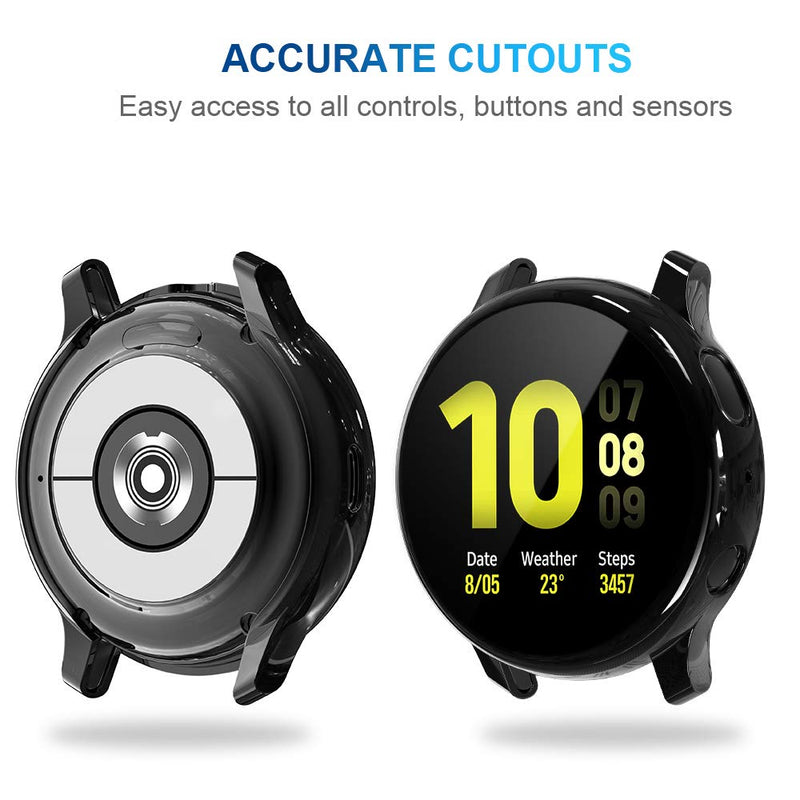 [2Pack] Tensea Compatible with Samsung Galaxy Watch Active 2 Screen Protector Case 44mm, Bumper Full Around Cover for Samsung Galaxy Watch Active2 44 (Black, 44mm) Black - LeoForward Australia