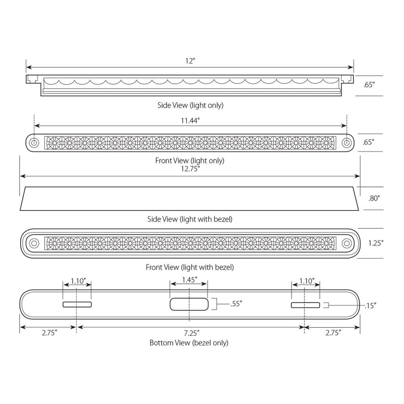  [AUSTRALIA] - Grand General 76295 Red 12" 19-LED Sealed Light Bar with Chrome Base and 3 Wires for Dual Function Red/Red w/Mount