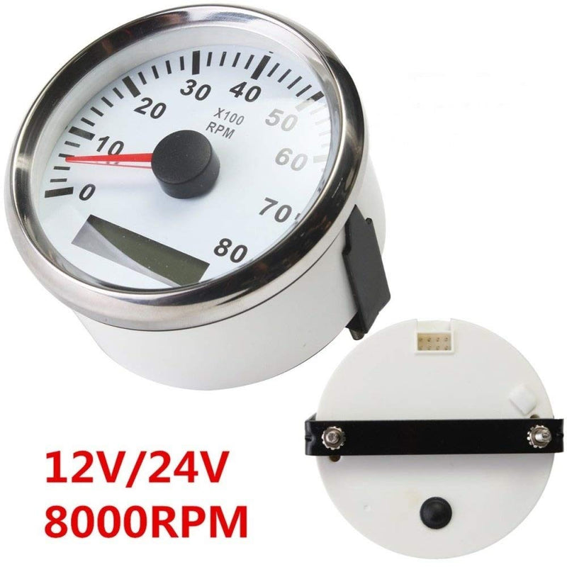  [AUSTRALIA] - ELING Tachometer 8000RPM REV Counter with Hour Meter 85mm 9-32V with Backlight
