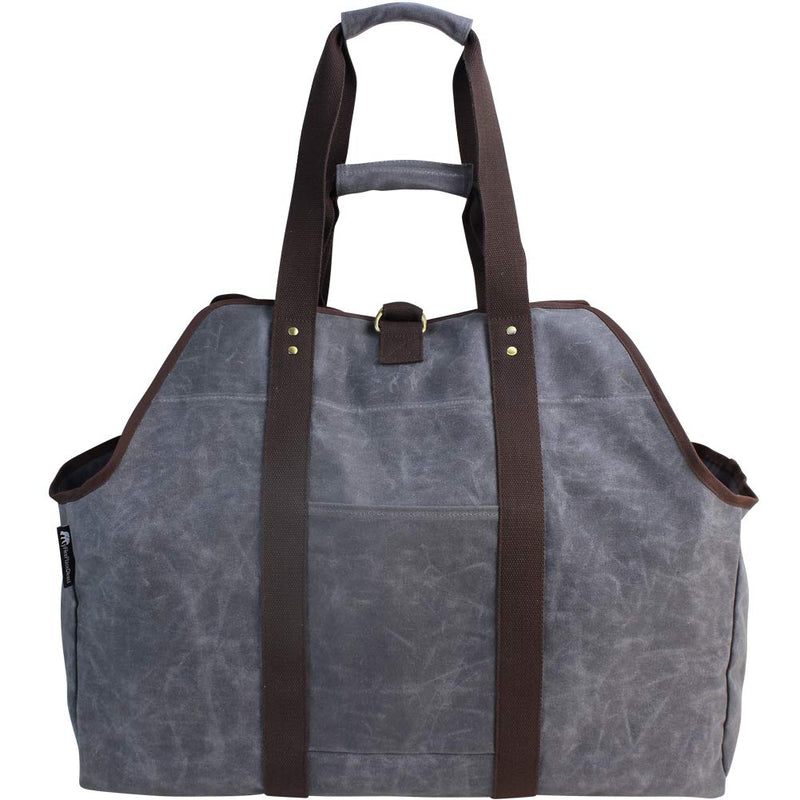  [AUSTRALIA] - MyFirePlaceDirect Waxed Canvas Log Carrier Tote Bag, Extra Large Durable Firewood Holder with Handles and Shoulder Strap, Heavy Duty Wood Carrying Bag for Fireplaces Grey