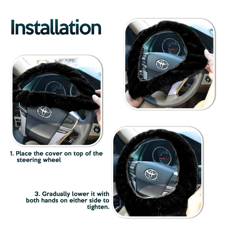  [AUSTRALIA] - Zone Tech Non-Slip Car Decoration Steering Wheel Handbrake Gear Shift Plush Cover – Auto Comfortable Thermal Steering Wheel Cover (Black)