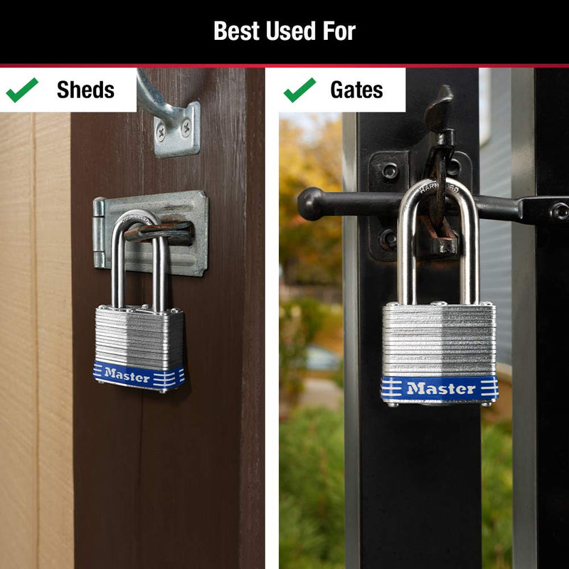  [AUSTRALIA] - Master Lock 3TRILF Outdoor Padlock with Key, 3 Pack Keyed-Alike 1-1/2" shackle 3 Pack, Keyed-Alike