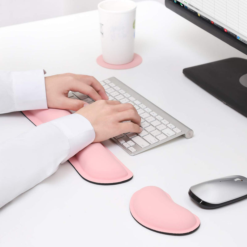 kusma Pink Wrist Rest, Keyboard Wrist Rest Pad,Cleanable PU Leather, Ergonomic Memory Foam, Pain Relief, Support for Computers, laptops, Office, 2 Piece Coaster Free -Pink… - LeoForward Australia