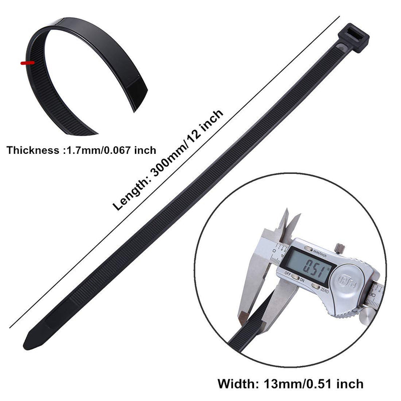  [AUSTRALIA] - 60 Piece Multi-Purpose Ultra Heavy Duty UV Cable Ties,11.8 Inch Width 0.51 Inch, 250 lbs Tensile Strength,Black