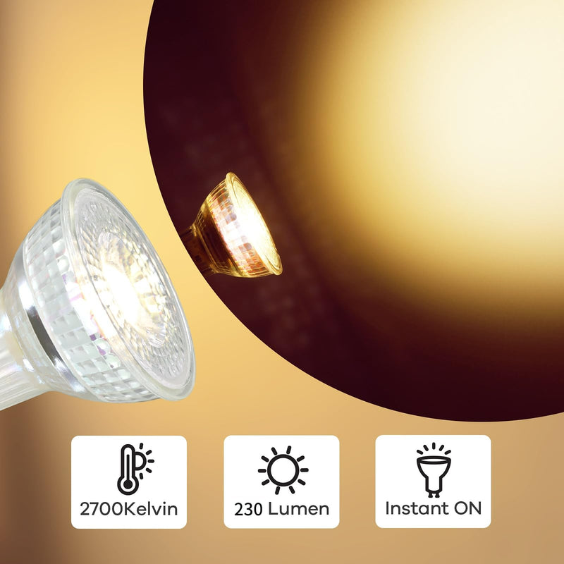  [AUSTRALIA] - Linkind GU10 lamp 35W classic glass, 2.4W LED spot replaces 35 watt, 230LM, 2700 Kelvin warm white MR16 energy saving lamp GU10 reflector with 36° beam angle, not dimmable, 5 pieces warm white 35w