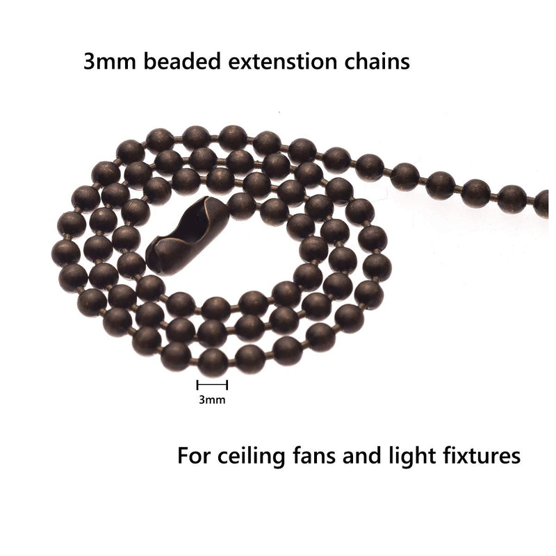  [AUSTRALIA] - Ceiling Fan Pull Chain, 120" Rust Proof Copper 3mm Beaded Extension Chains with 12 Matching Connectors, Bronze