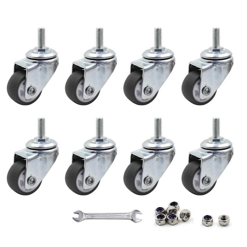  [AUSTRALIA] - Luomorgo 8 Pcs 1" Caster Wheels Swivel Stem Casters for Small Tiny Shopping Cart Trolley Wheel, No Noise TPE M6 x 15mm Threaded Stem Caster, 141lb/64kg Load Capacity 1 Inch With wrench