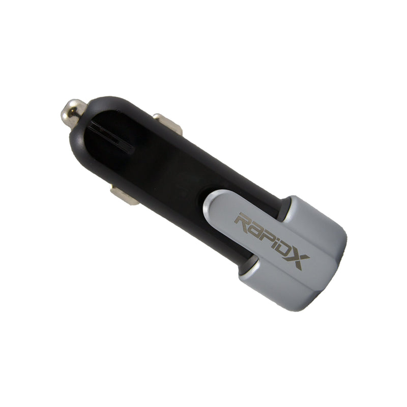 RapidX RXXSCASIL Xscape Dual USB Car Charger with Safety Hammer andSeatbelt Cutter Black Silver - LeoForward Australia