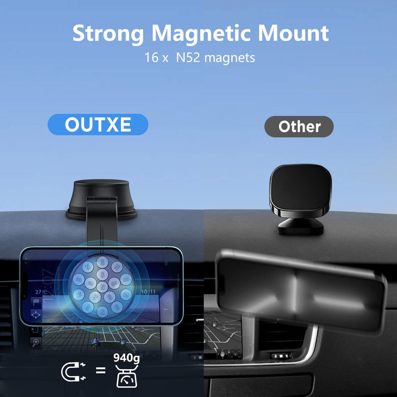  [AUSTRALIA] - OUTXE Magnetic Dashboard Car Mount Compatible with Magsafe iPhone 14 13 12 Mini Pro Max, 360° Rotation Cell Phone Holder Automobile Cradles Magnet Dash Carmount -Black